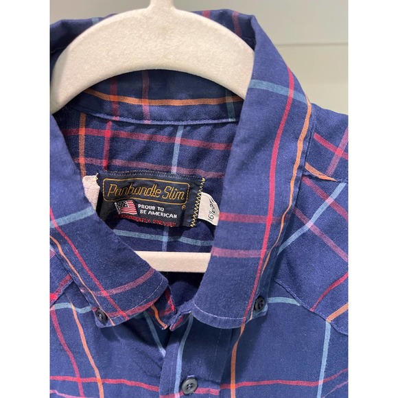 Panhandle Slim Men's Blue Plaid Colorful Button Down Size‎ 16 1/2 (35) - Picture 2 of 5